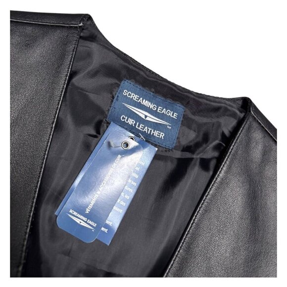 NWT SCREAMING EAGLE Genuine Leather Motorcycle Biker Black Vest Mens 2XL - Picture 4 of 5